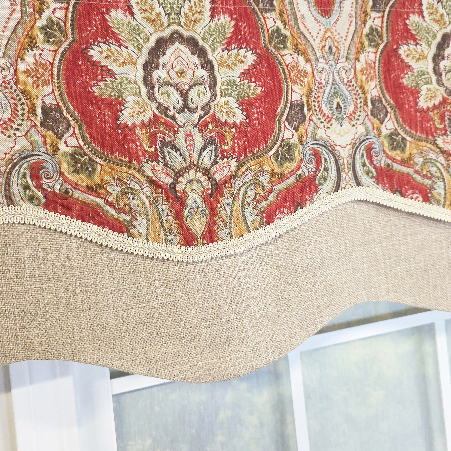 RLF Home 100% Cotton Prague Trimmed Glory Lined Window Valance 50 x 17 Mauve