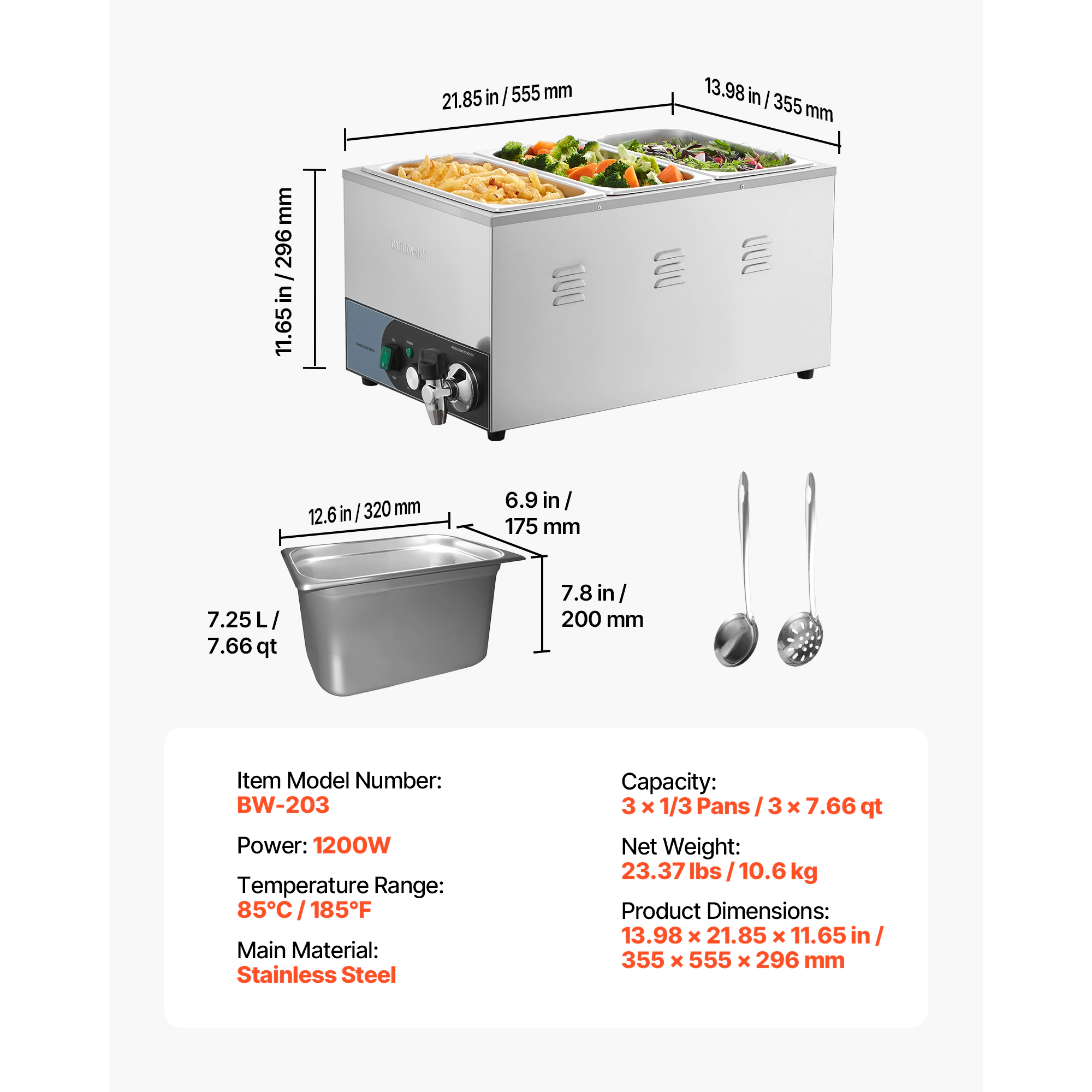HONGGE Commercial Food Warmer, Electric Stainless Steel Steam Food Warmer