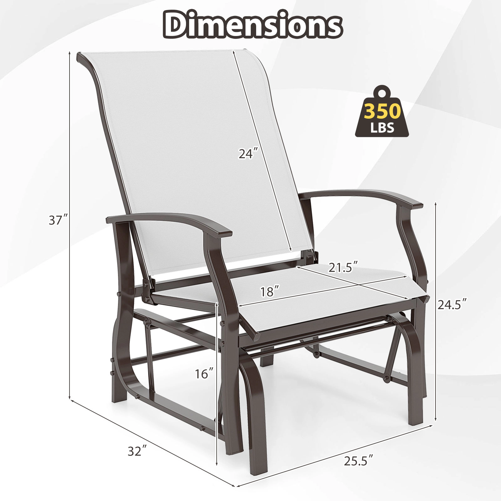 LJG Outdoor Glider Chairs Set of 2 with Ergonomic Backrest and Seat