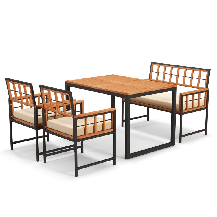 Hivvago 4 Pieces Acacia Wood Patio Dining Set With 1 Rectangular Table