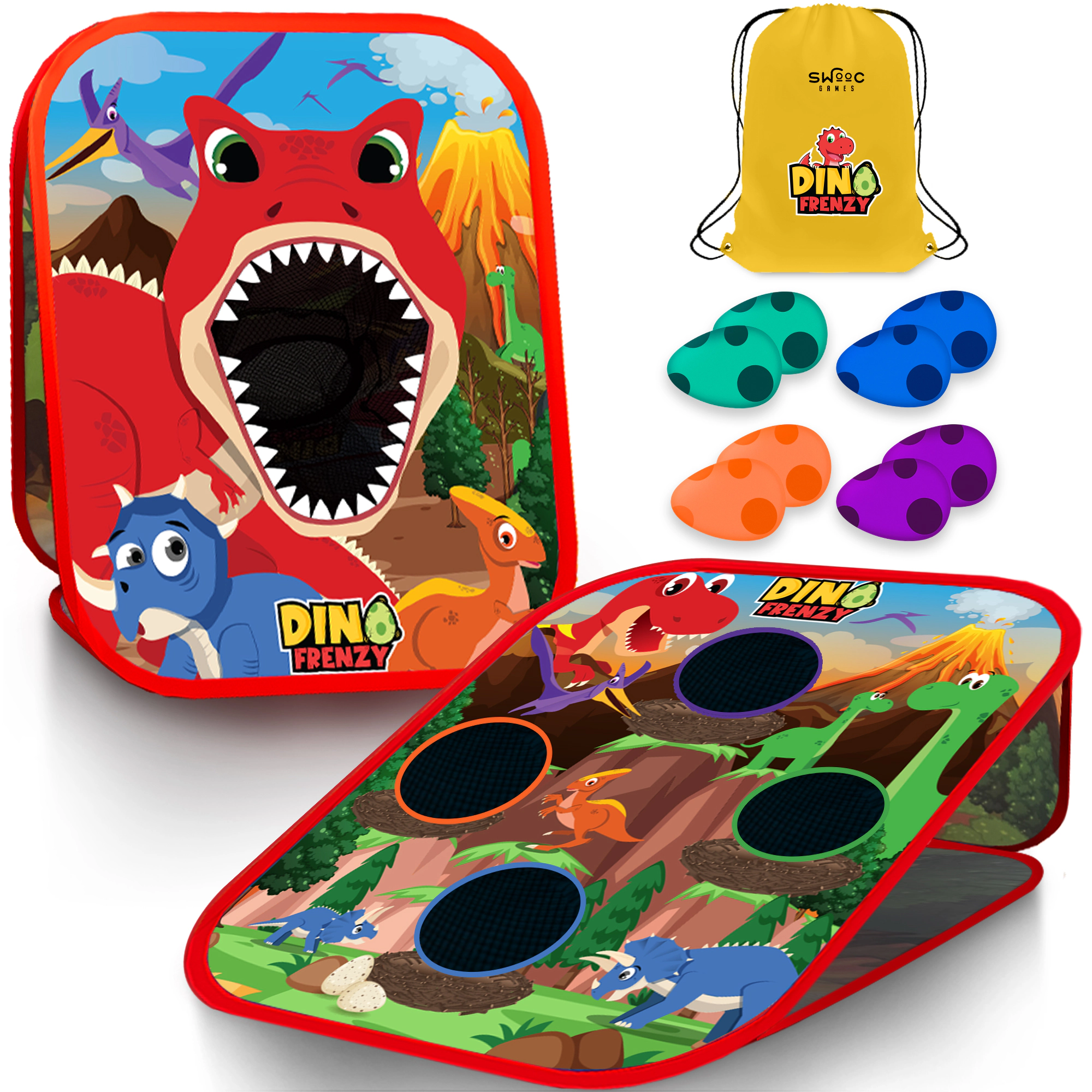 Swooc Games | Dino Frenzy™ | 2-in-1 Corn Hole Games for Kids