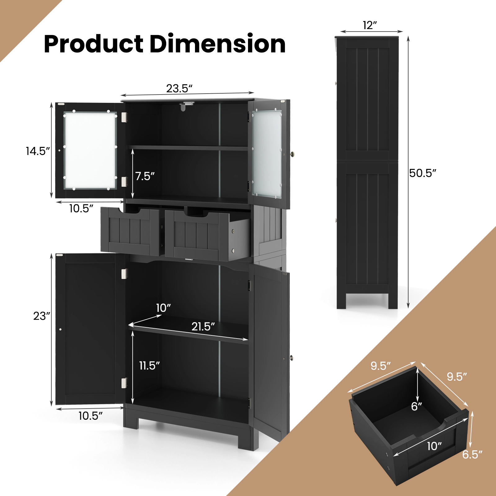SlickBlue 4-Door Bathroom Storage Cabinet with Drawers & Glass Doors