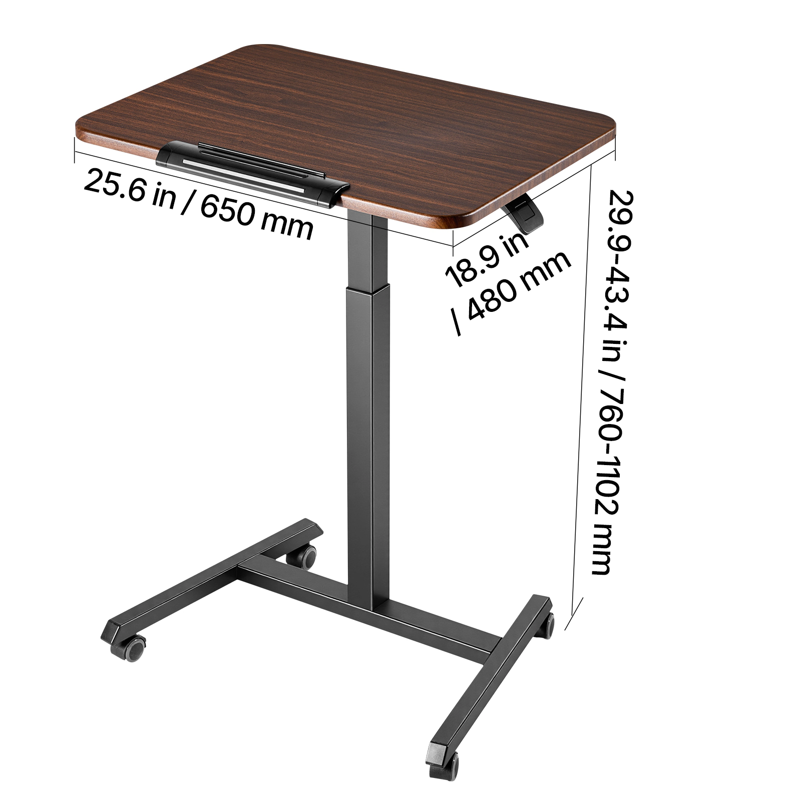 HONGGE Adjustable Height Standing Desk with 90° Tilting Top, 25.6 x 19 in Rolling Sit-Stand Workstation, Brown