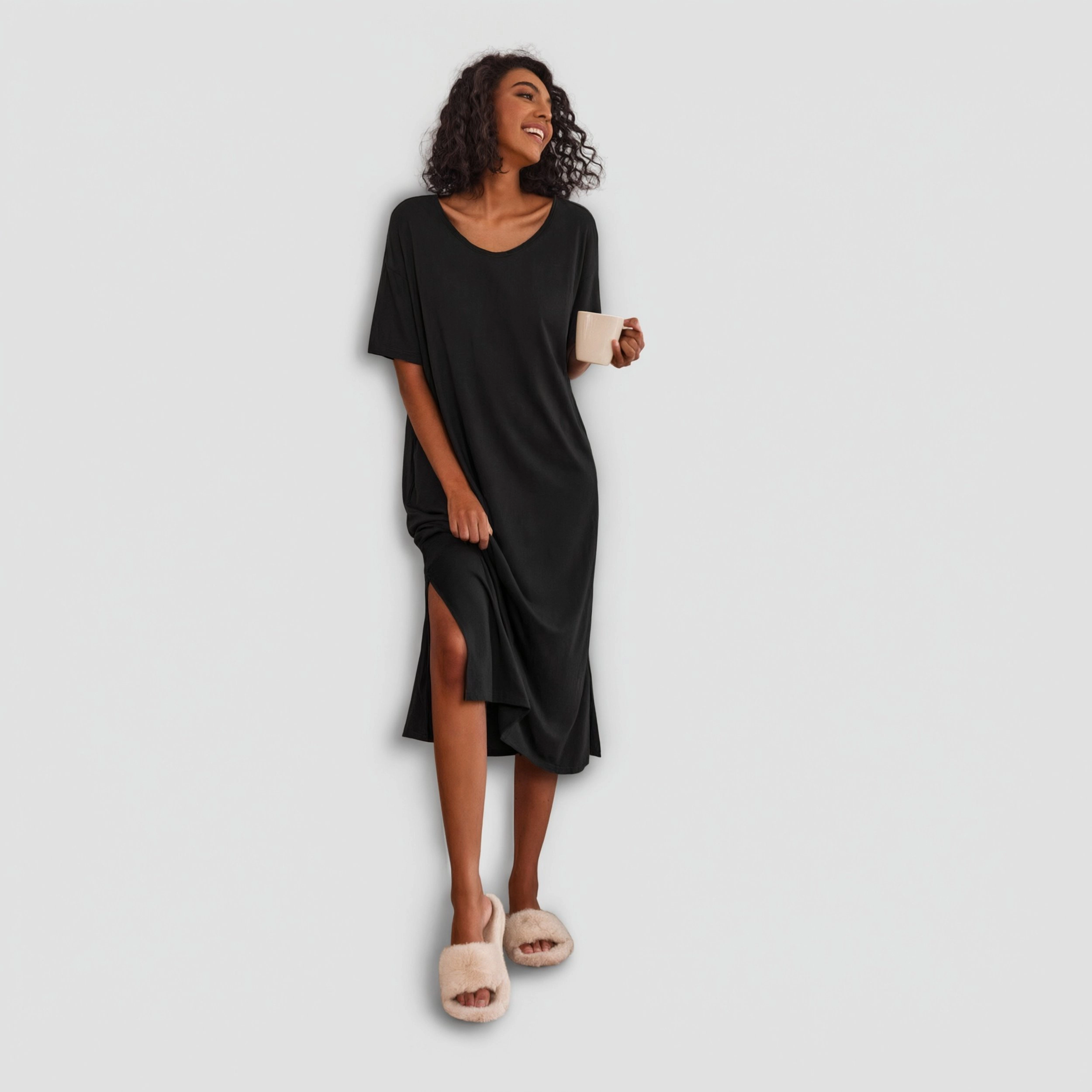Ekouaer Long Nightgown for Women Short Sleeve Sleepwear Plus Loungewear with Pockets