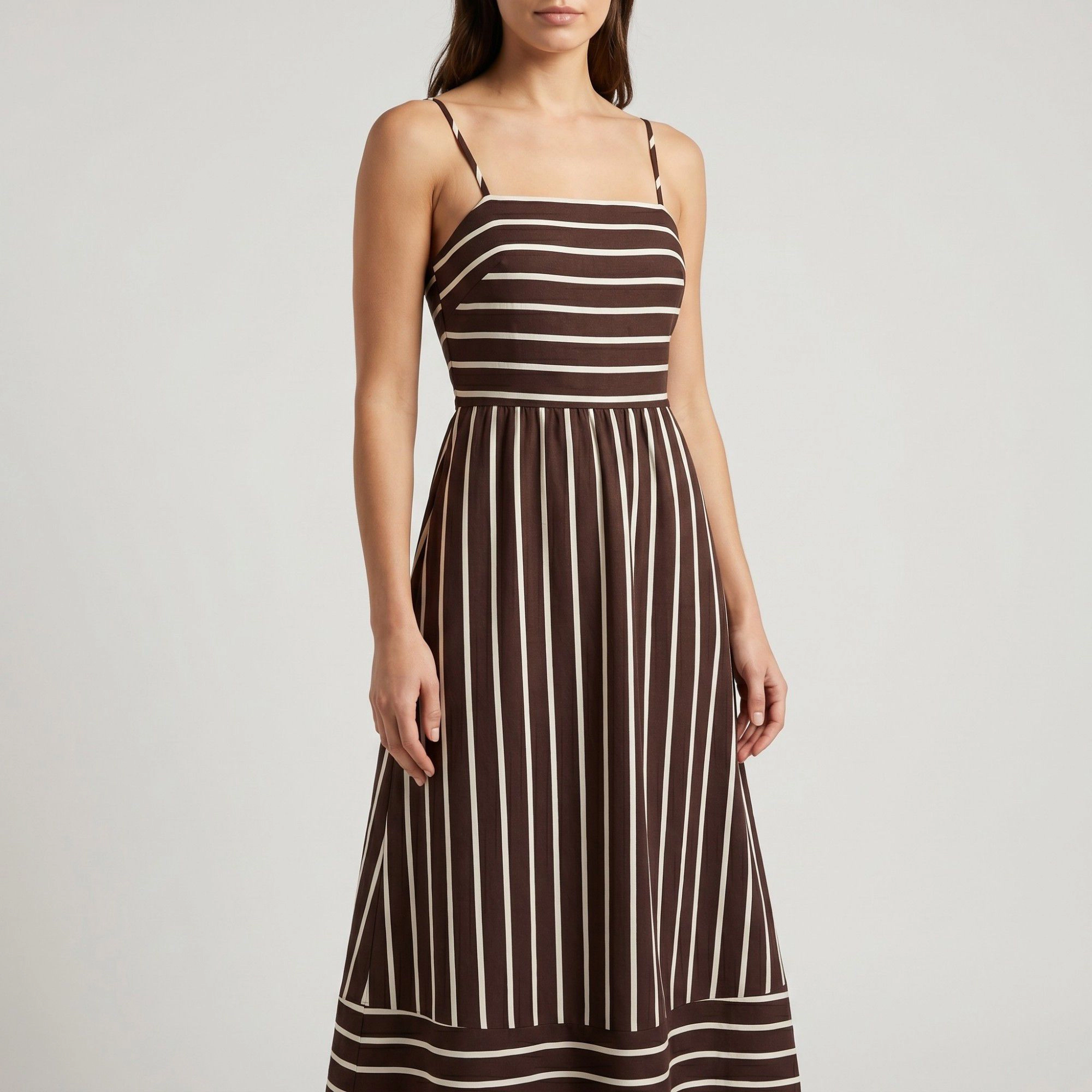 Anna-Kaci Women's Striped Square Neck Sleeveless Fitted Adjustable Straps Tiered A-Line Skirt Maxi Dress