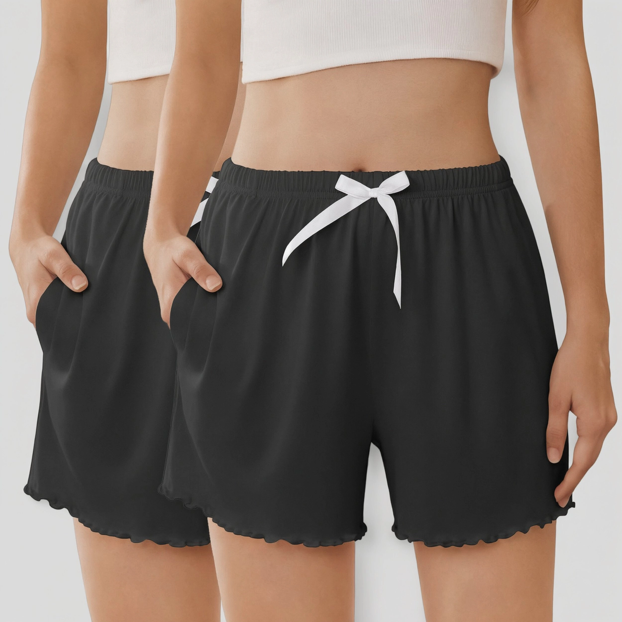 Ekouaer Women's 2 Pack Lettuce Trim Sleep Shorts with Pockets