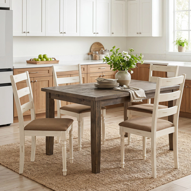 Hivvago Rubber Wood Dining Chairs Set Of 4 With Padded Linen Seat & Slatted Backrest