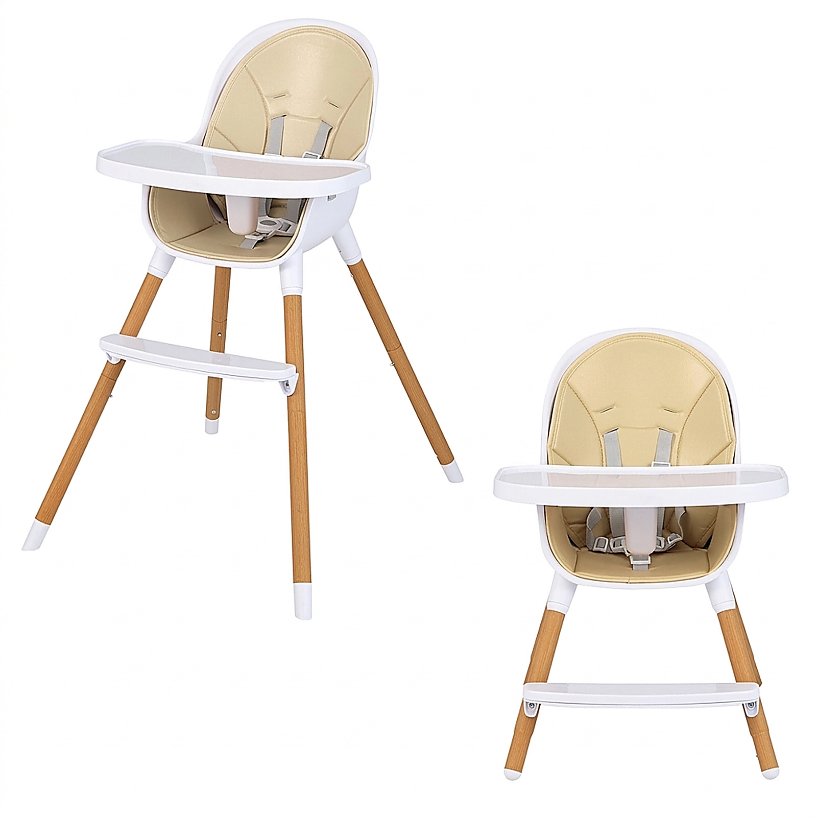 SUGIFT Beige 4-in-1 Convertible Baby High Chair with Tool Free Detachable Legs and Adjustable Tray 36-in Tall