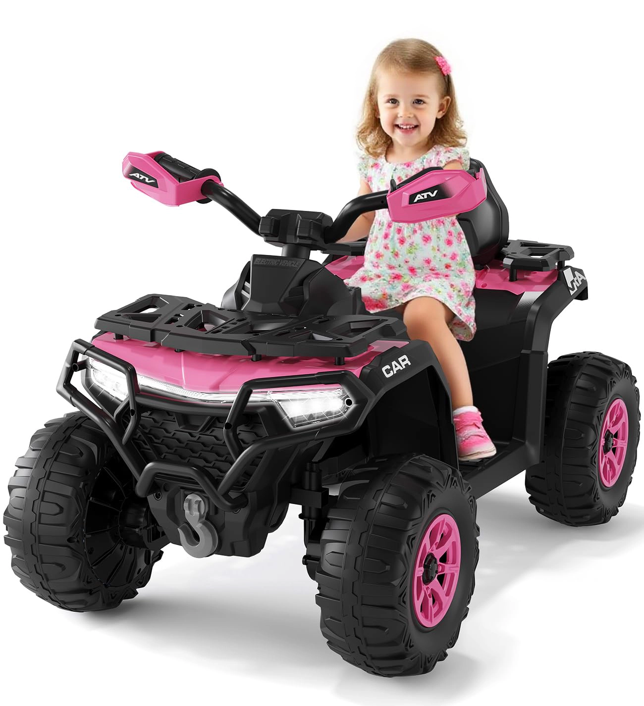 Enjyam 12V Kids Ride On ATV Car with Parent Remote, Off-Road 4 Wheeler w/ Suspension, LED Flag, Bluetooth, USB
