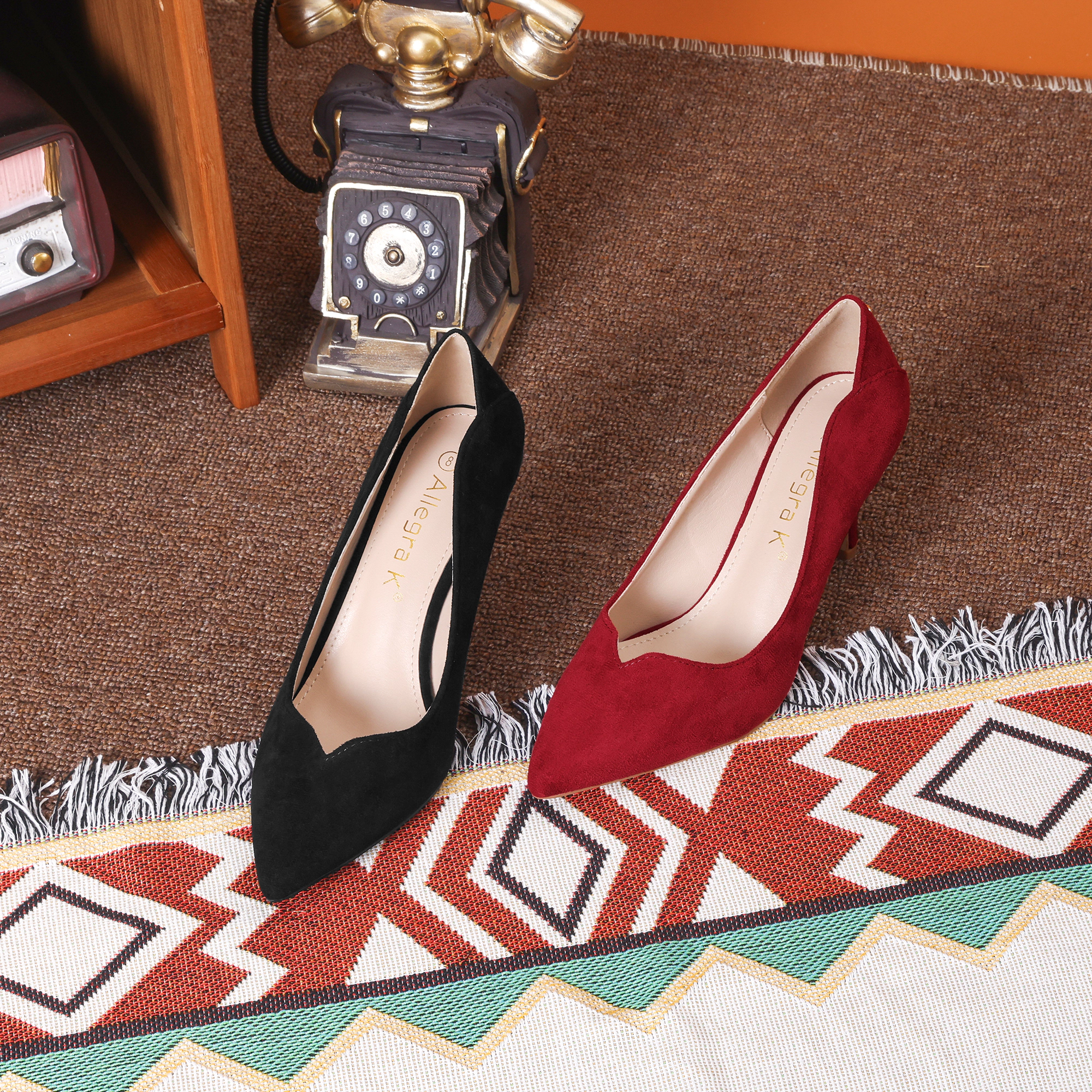 BLISSFUL STEP Women Faux Suede Pointed Toe Stiletto Heels Slip-on Pumps