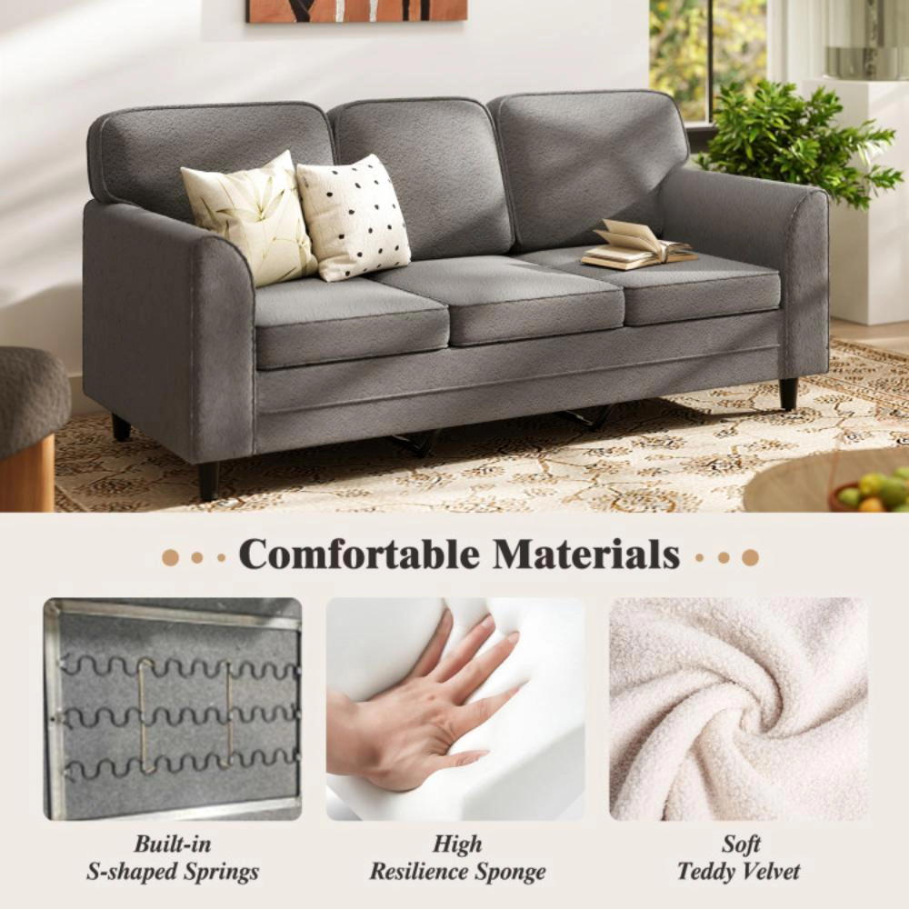 Hivvago 3-Seater Upholstered Sofa in Teddy Velvet with Plush Back Cushions