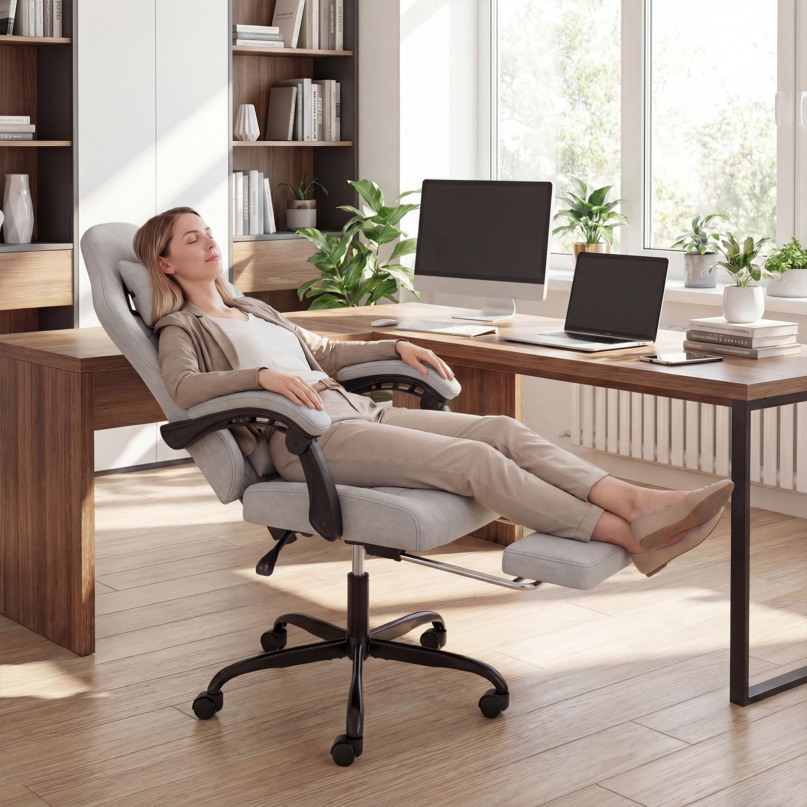 SUGIFT Gaming Chair Gray Height Adjustable Computer Chair with Headrest and Recline