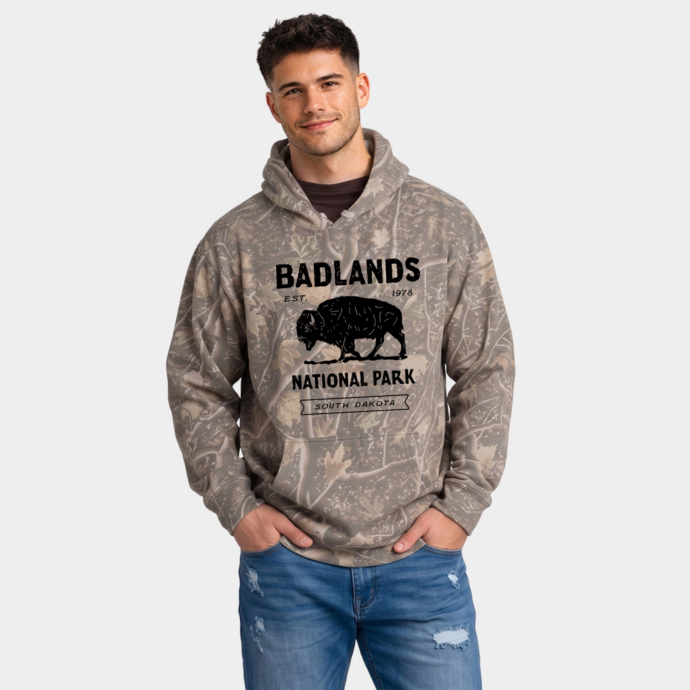 Simply Sage Market - Men's Camo Hoodie Vintage Badlands National Park