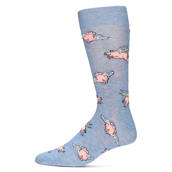 Memoi Men's Flying Pigs Bamboo Crew Socks