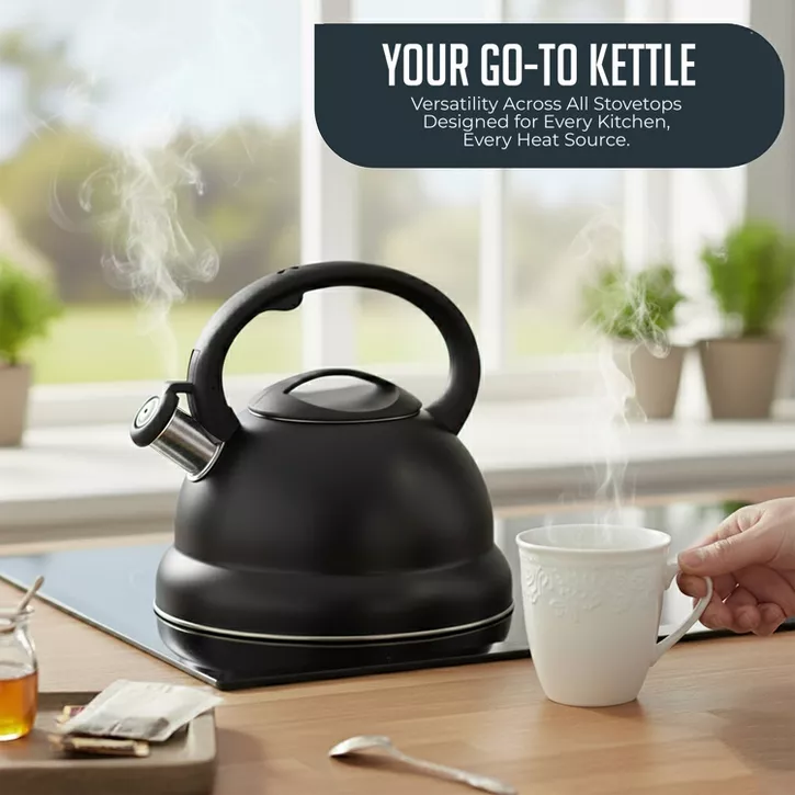 Luminuxe Whistling Tea Kettle, 2.2qt Stainless Steel Stove Top Kettle with Cool-Touch Handle, Fast Boil Pot