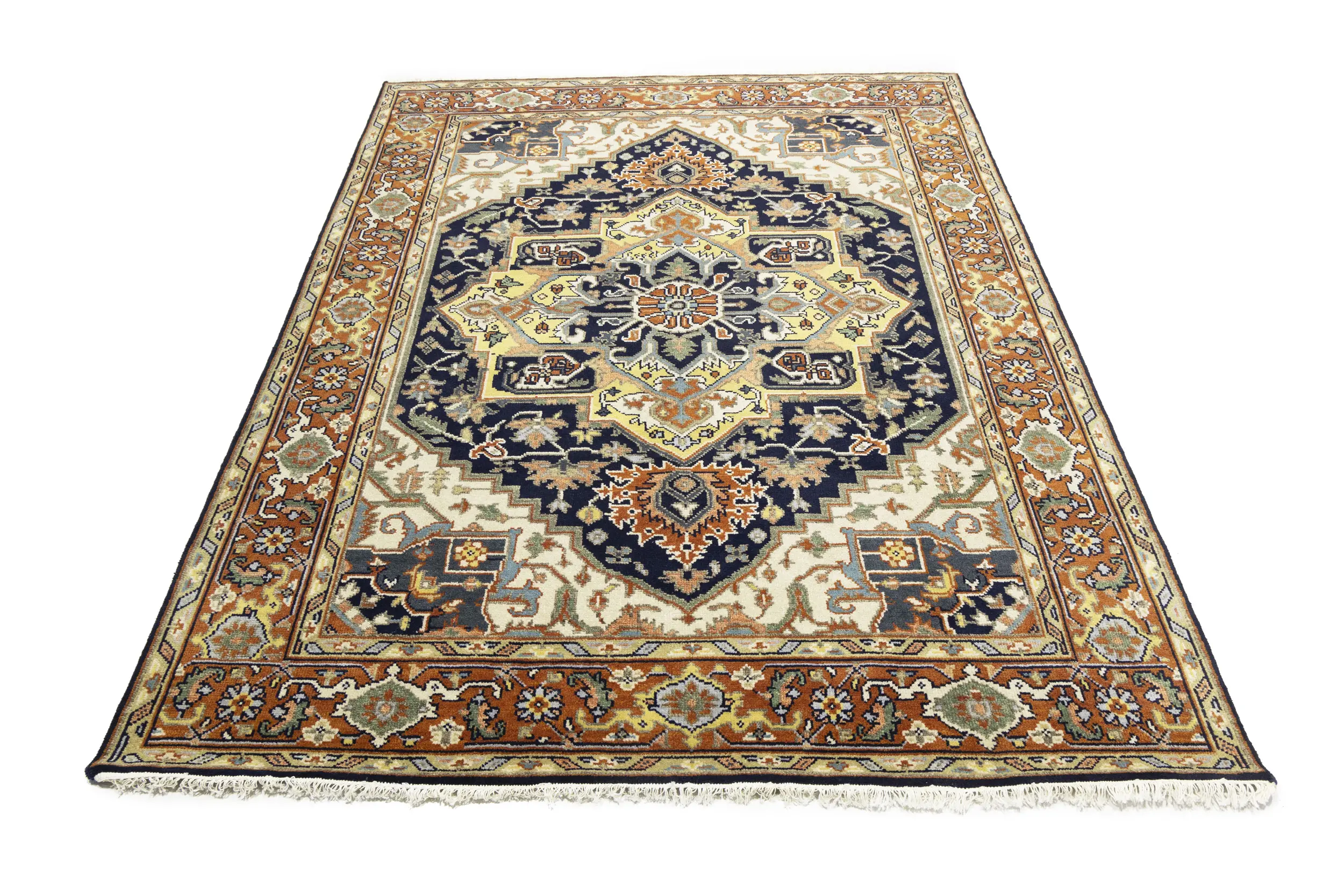 Magic Rugs Dark Navy Floral 8X10 Heriz Serapi Oriental Rug