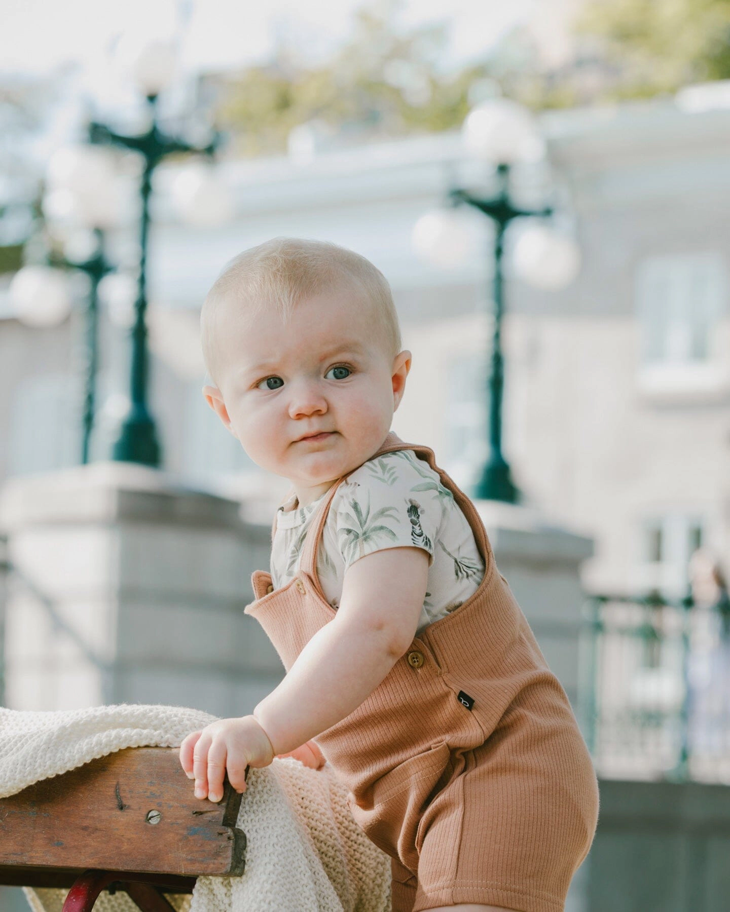 Deux par Boys Organic Cotton Jersey Onesie and Rib Shortall Set Zebra Print Caramel