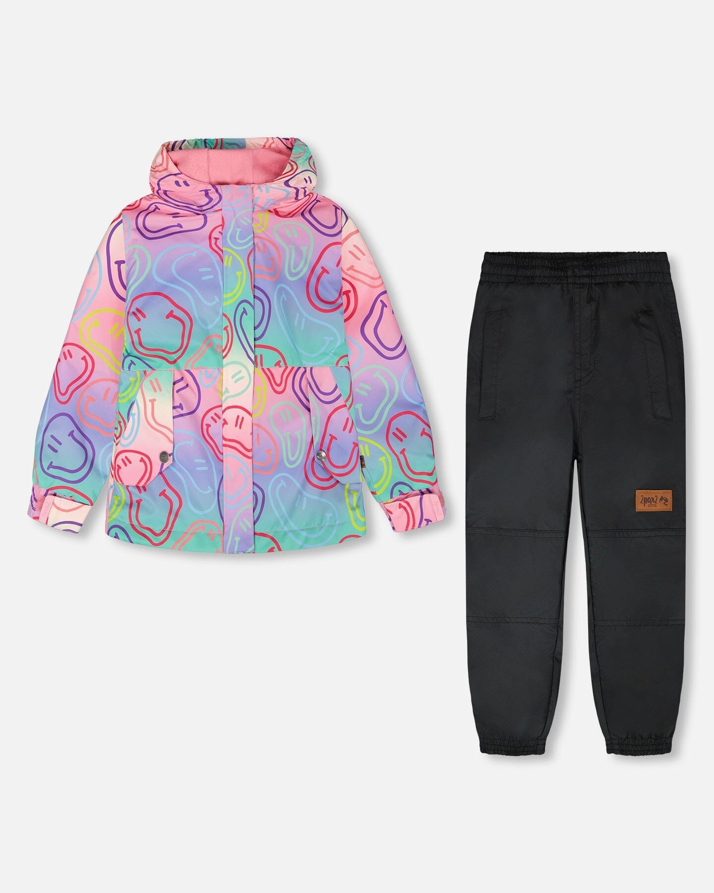 Deux par Deux Girls Insulated Printed Smileys Jacket and Pants Two-Piece Mid-Season Outerwear Set