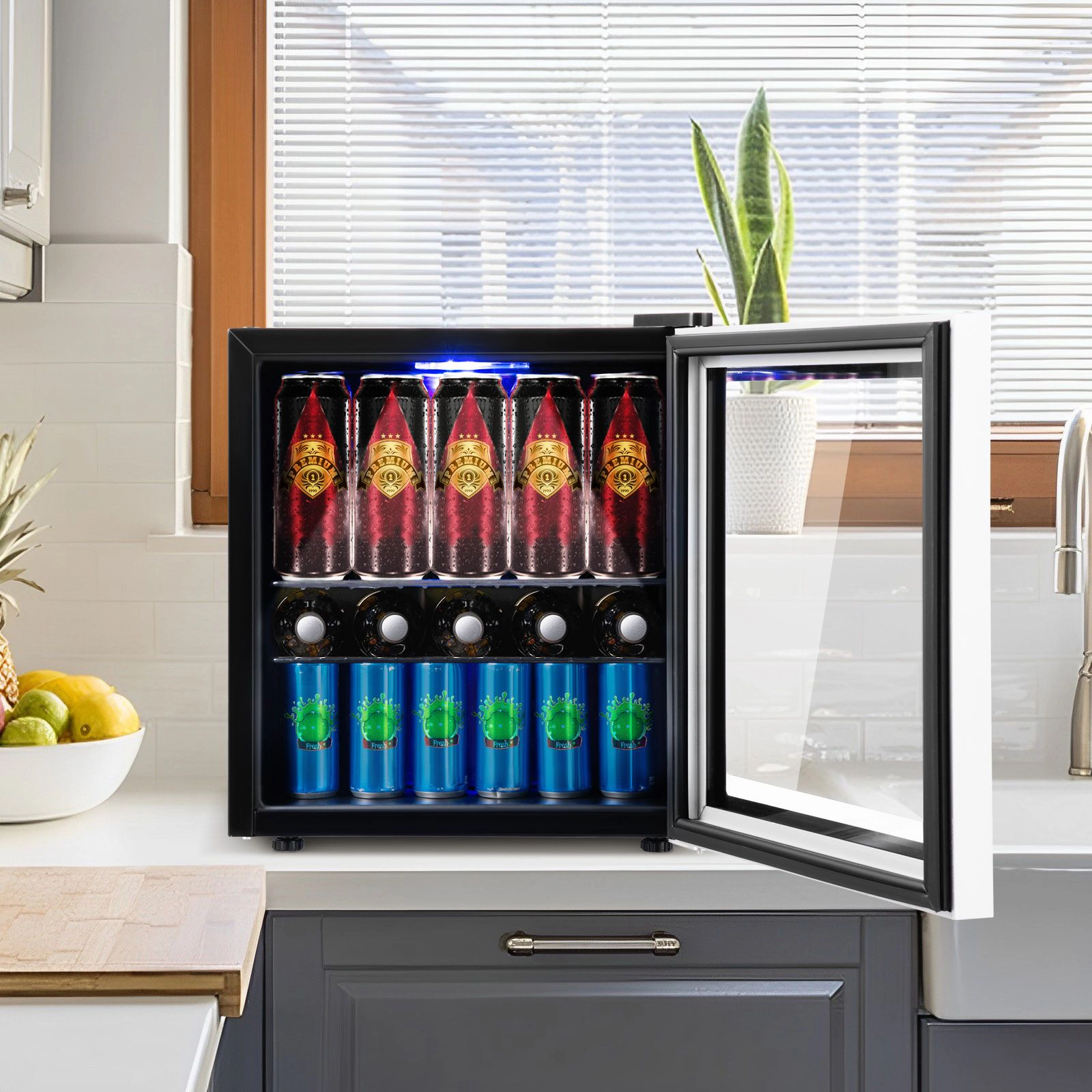 SlickBlue 1.6 Cu Ft Beverage Refrigerator, 60 Can Mini Fridge
