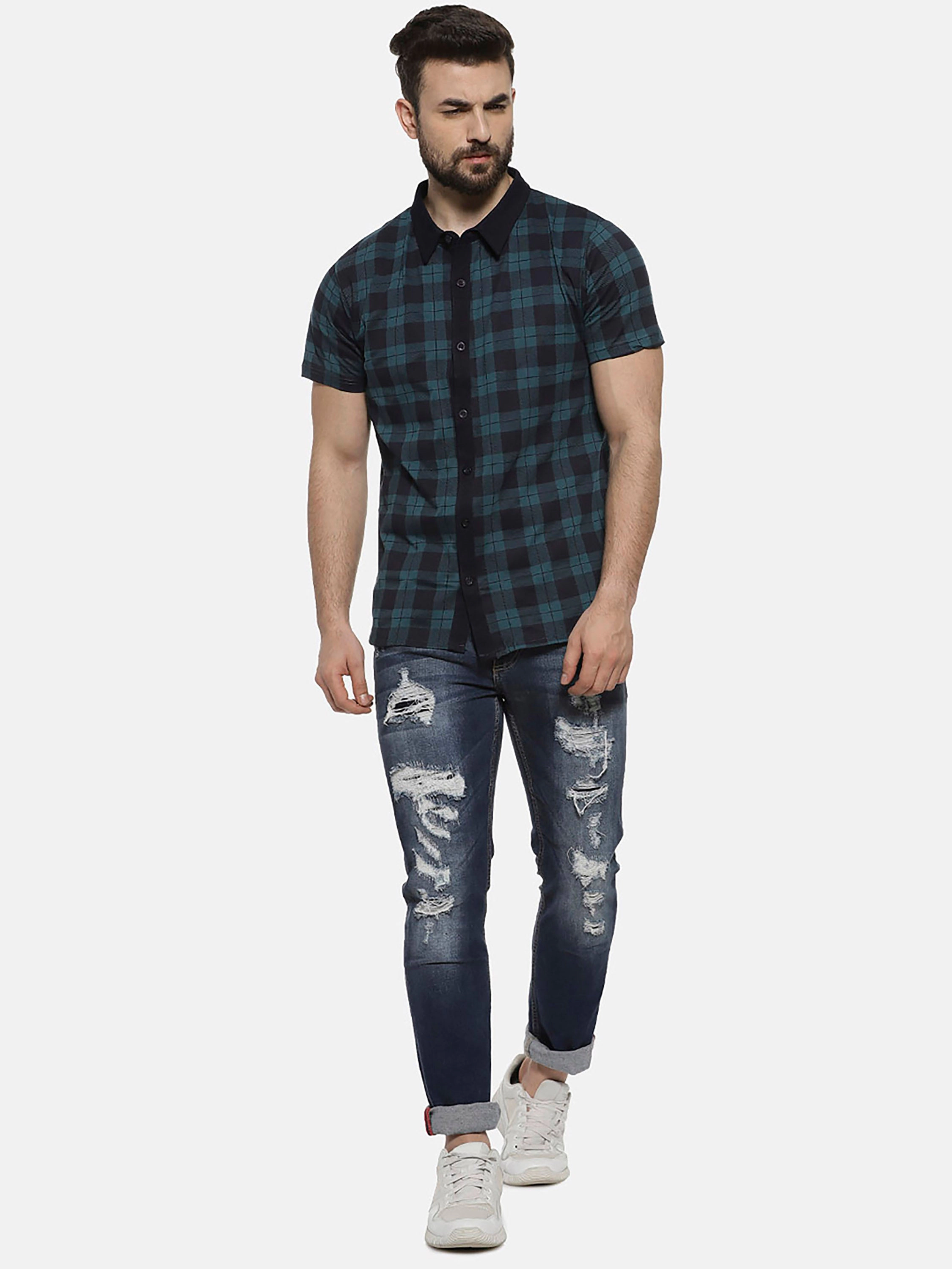 Campus Sutra Men's Checks Halfsleeve Sleeve Casual Shirt