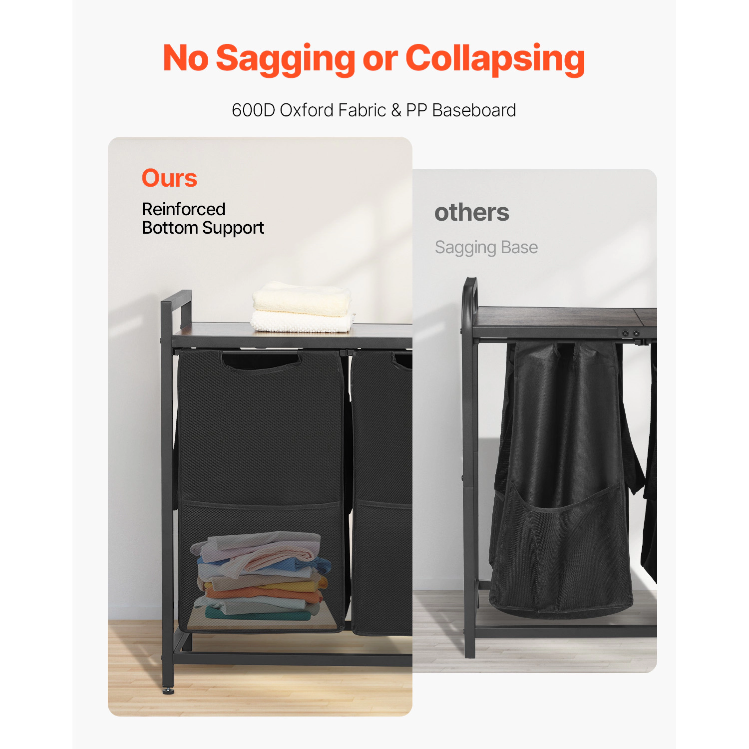 HONGGE 4-Section Laundry Sorter Hamper with Wood Tabletop, Metal Frame & Pull-Out 600D Oxford Fabric Bags
