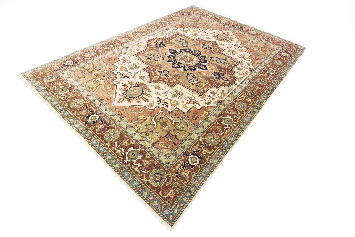Magic Rugs Cream Geometric 10X14 Heriz Serapi Oriental Rug