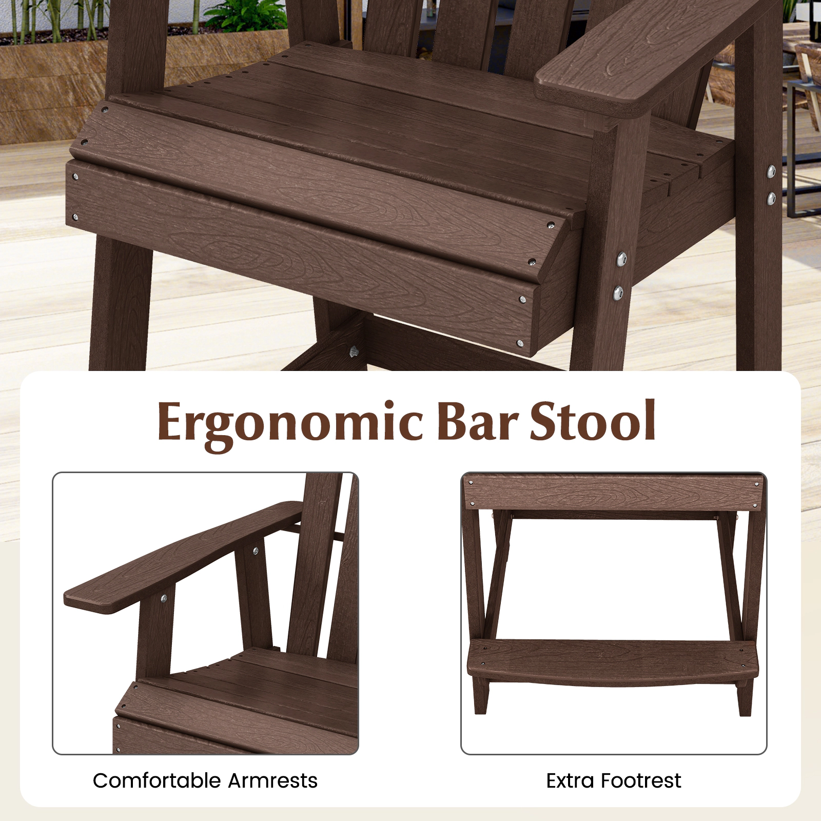 Hivvago HDPE Outdoor and Indoor Chair with Armrests Built-in Footrest