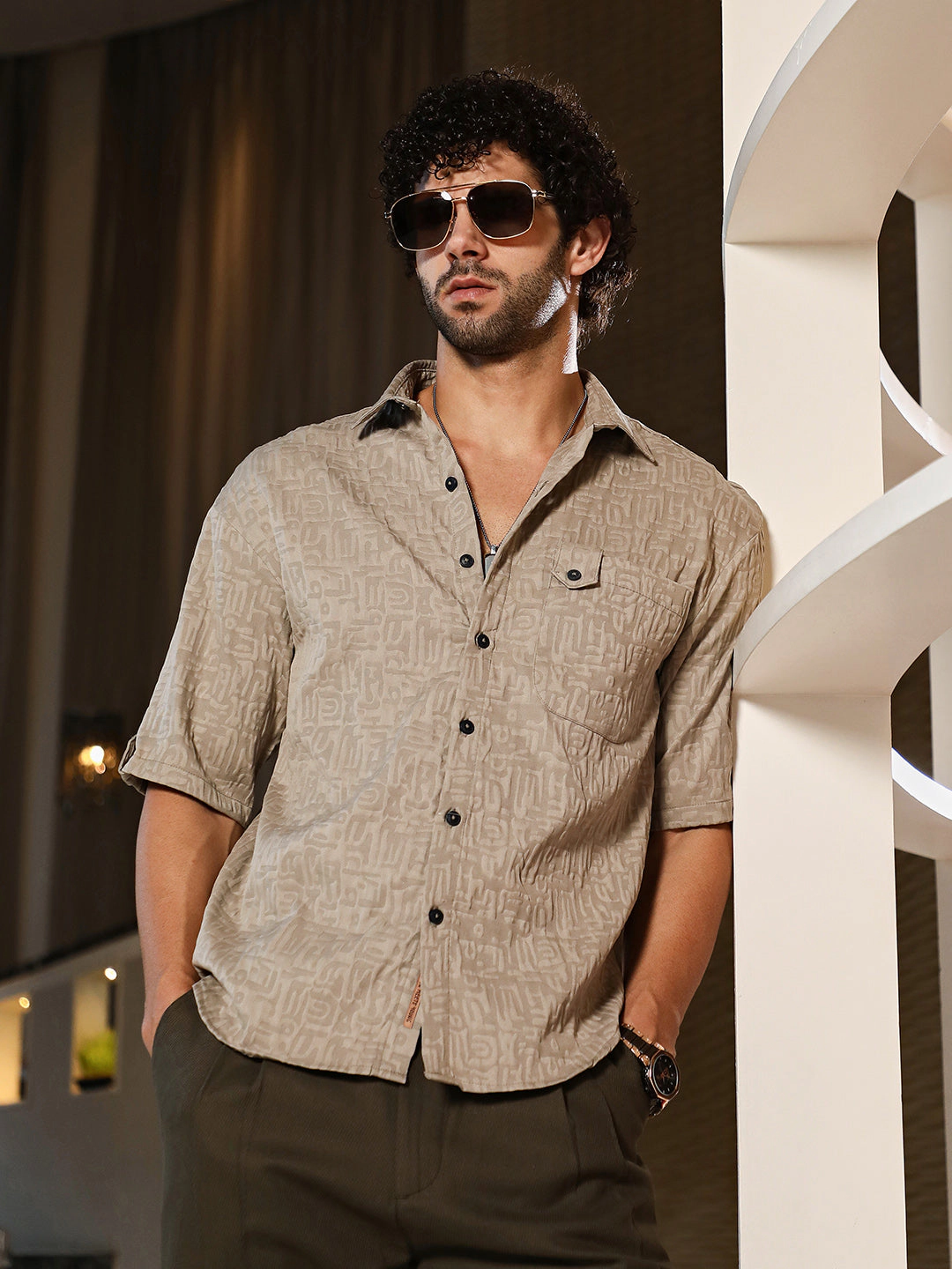 Cahoot Men's Aztec-Tactile Oversized Shirt