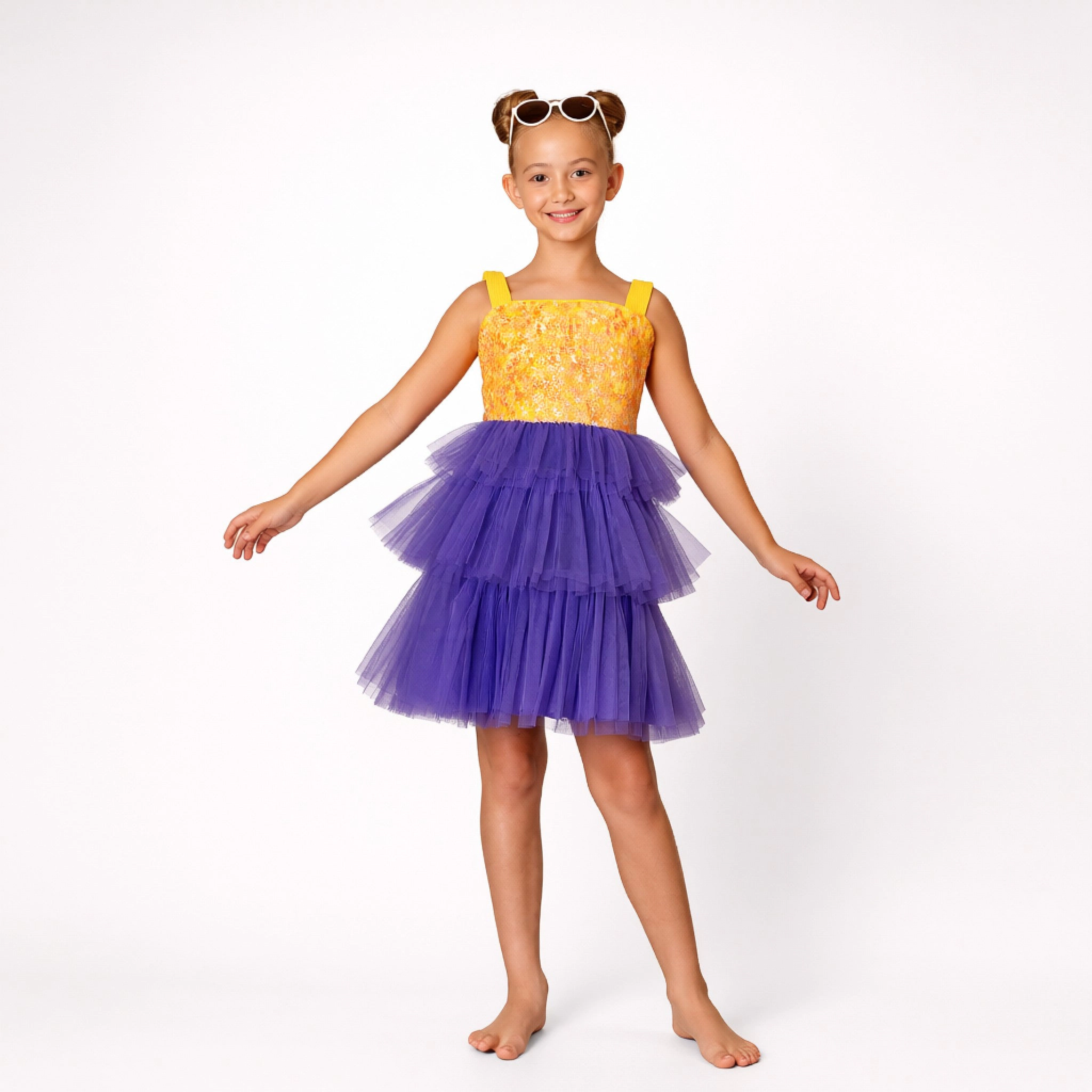 Faeella Girls Citrus Bloom Purple Sequin Tulle Birthday Dress