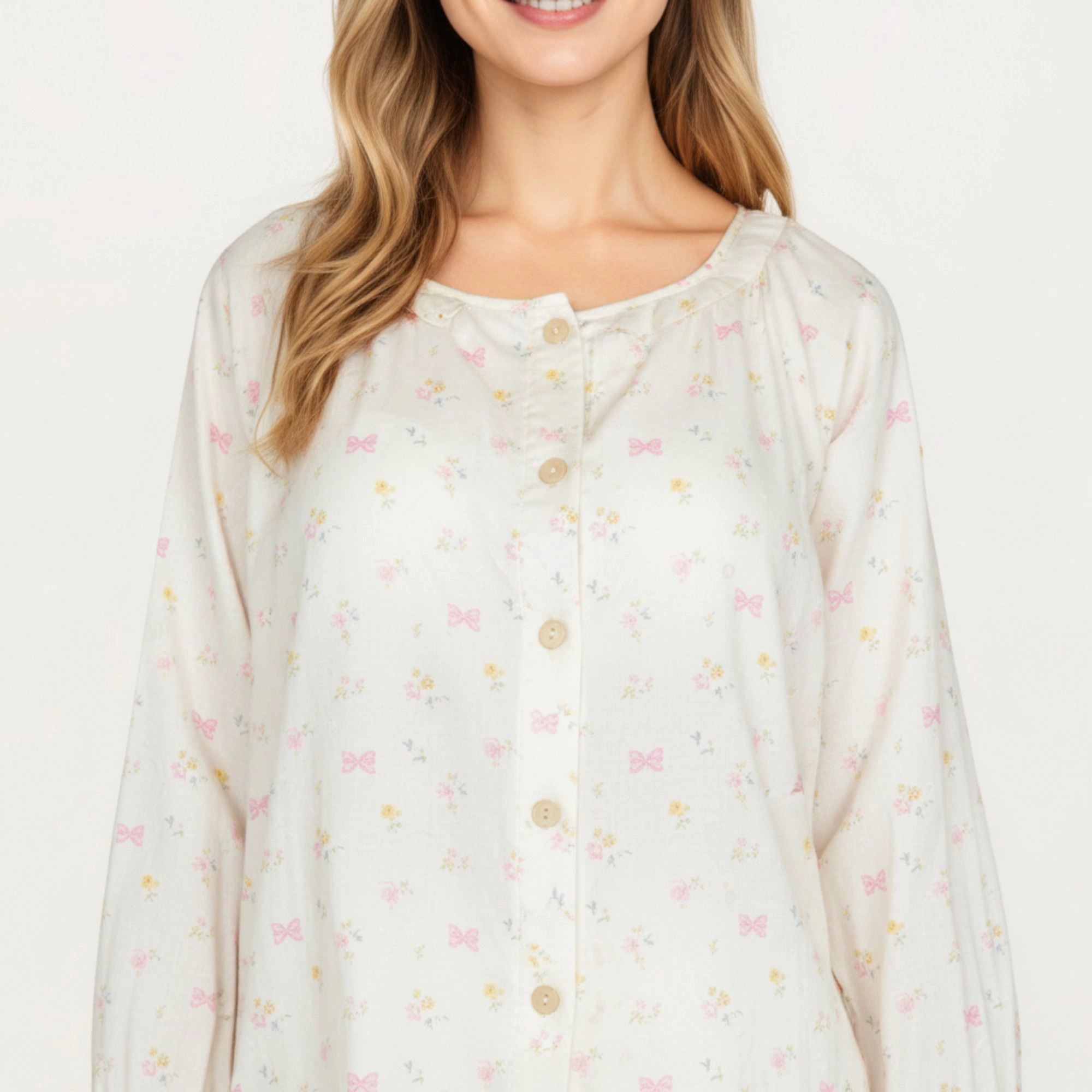 Anna-Kaci Women's 2-Piece Button Front Top with Built-In Chest Pads and Relaxed Pants Pajama Set Floral Print