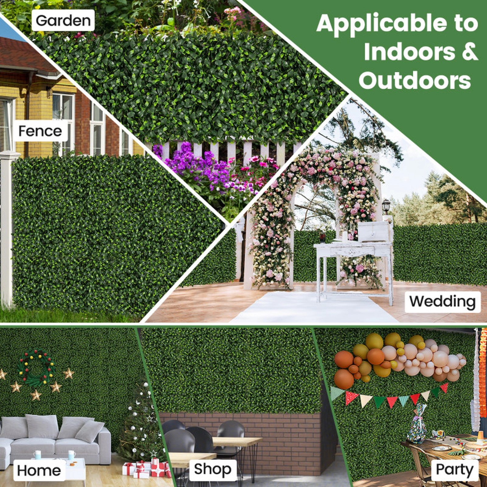 SUGIFT 12-Piece 20-in Green Artificial Topiary Gardenia Shrub Panels with 2.8-in Gradient Leaf Depth