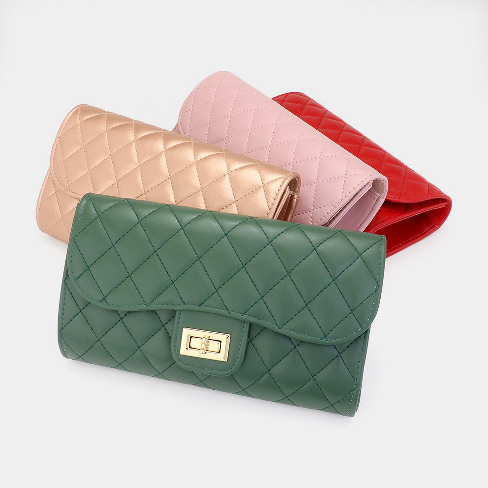 FASHNZFAB Quilted Flap Evening Clutch Bag / Crossbody