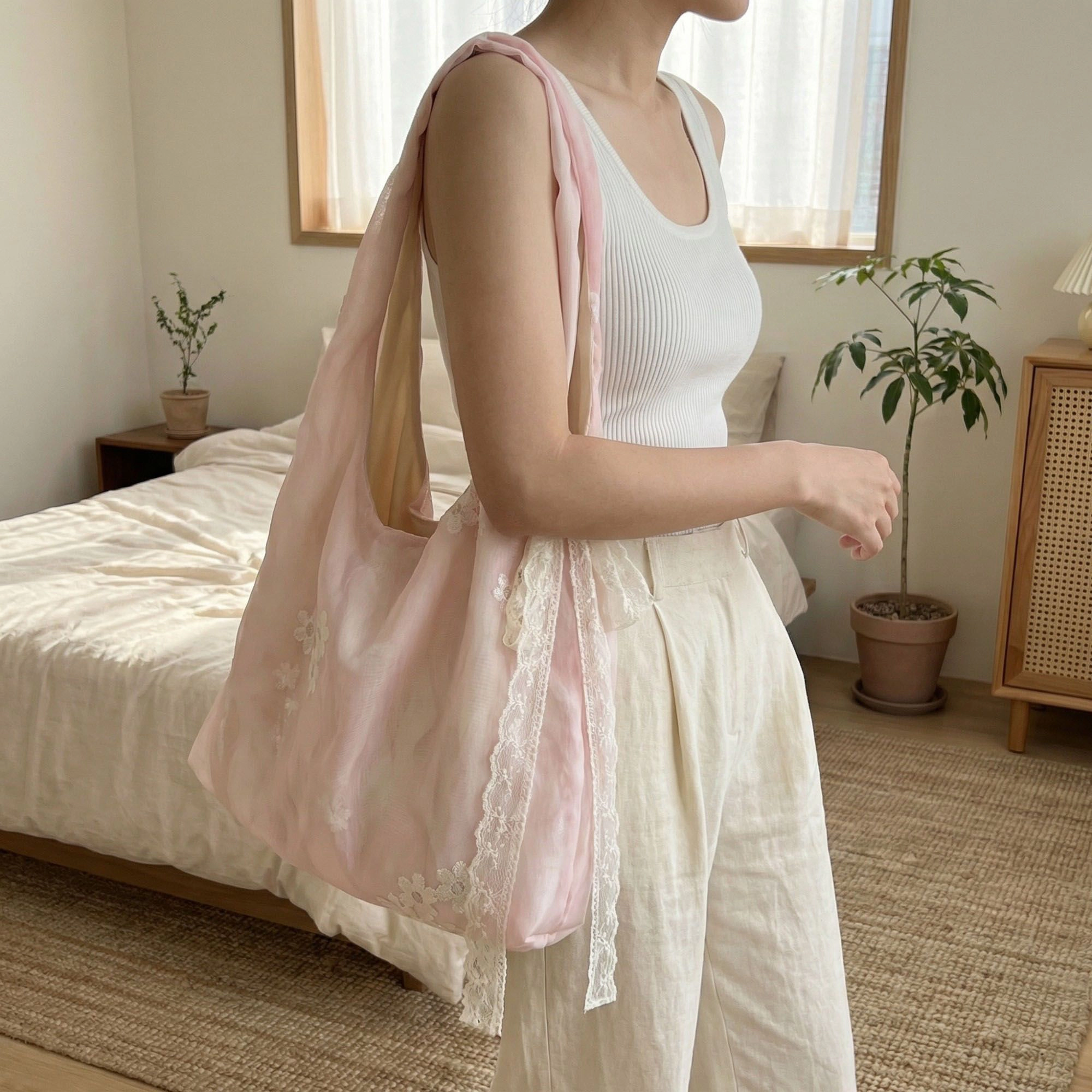 Alilang Women's Soft Shoulder Bag with Floral Embroidery Lace Trim Detail and Slouchy Hobo Silhouette