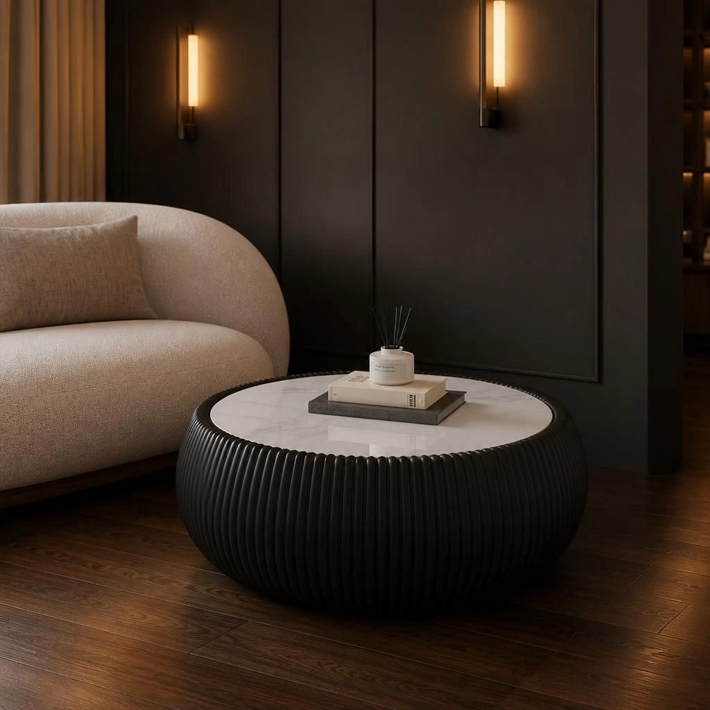 GOODSILO Round Low Profile Multi Material Accent Table