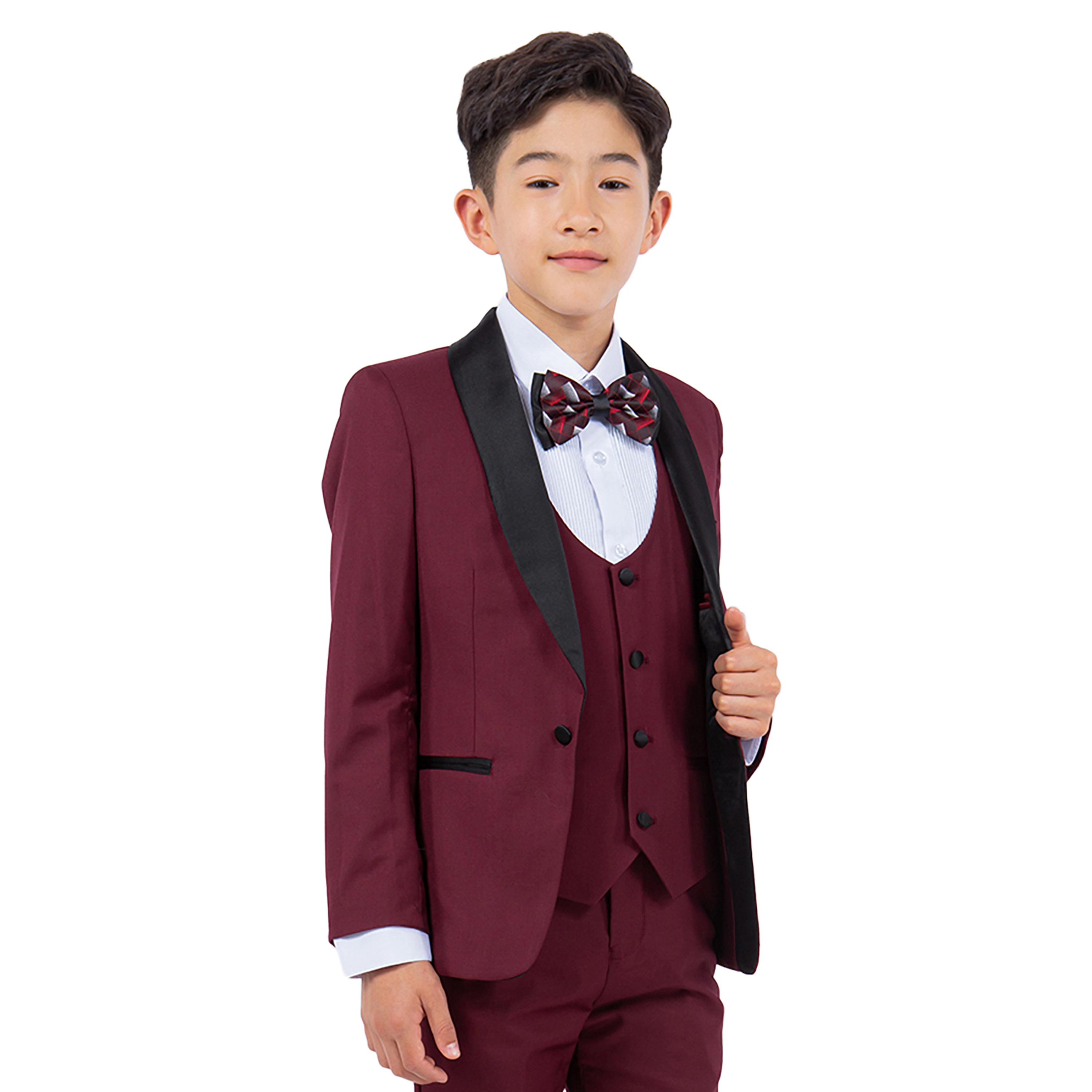 Stacy Adams Boys 5-Piece Slim Fit Tuxedo Set - Jacket, Vest, Pants, Shirt, Bow Tie