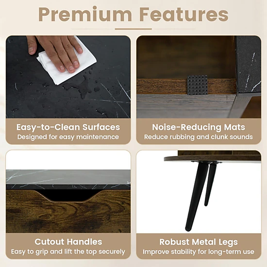 SUGIFT Lift Top Black Faux Marble Coffee Table with Hidden Storage 39.5 ...