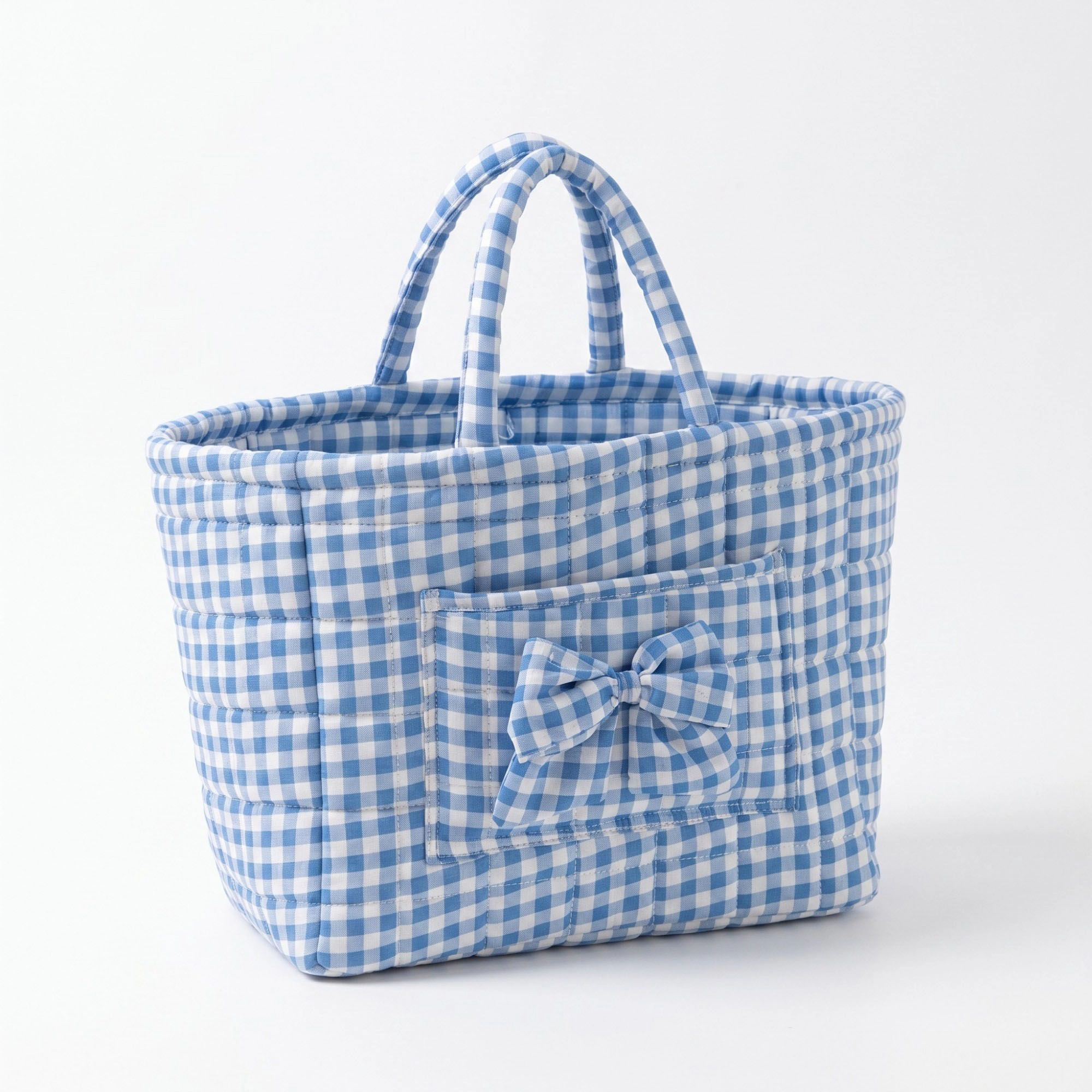 Alilang Unisex Quilted Gingham Storage Basket with Handles and Bow