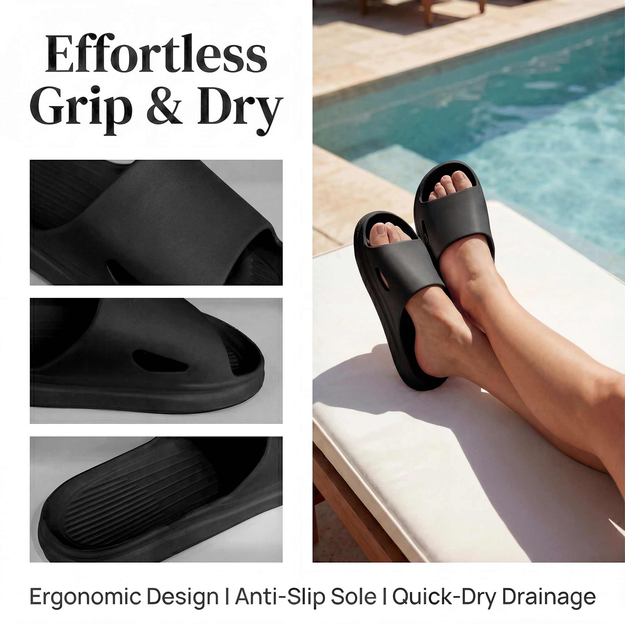 BLISSFUL STEP Women Non-Slip Flip Flops for Shower Bathroom Pool Slippers