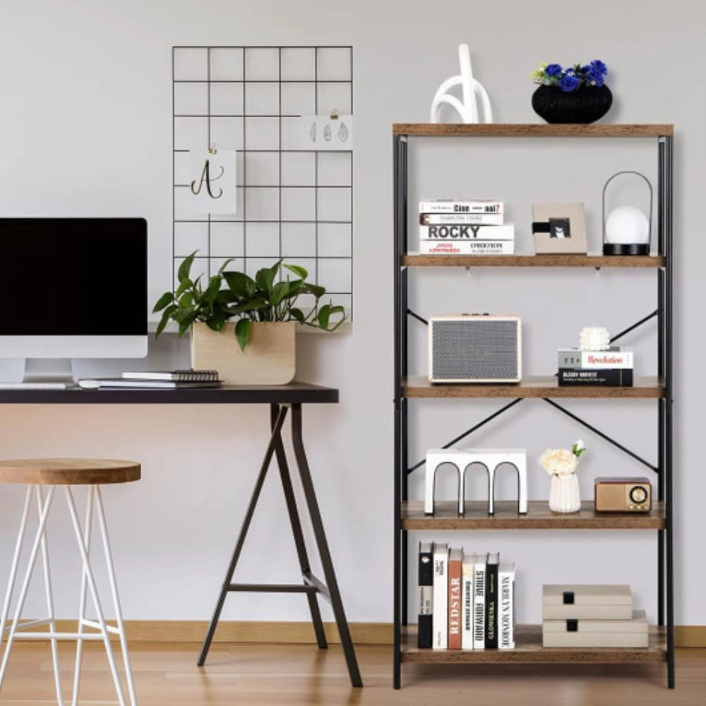 Hivvago 5-Tier Industrial Bookshelf Display Storage Rack with Metal Frame