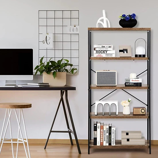 Hivvago 5-Tier Industrial Bookshelf Display Storage Rack with Metal Frame