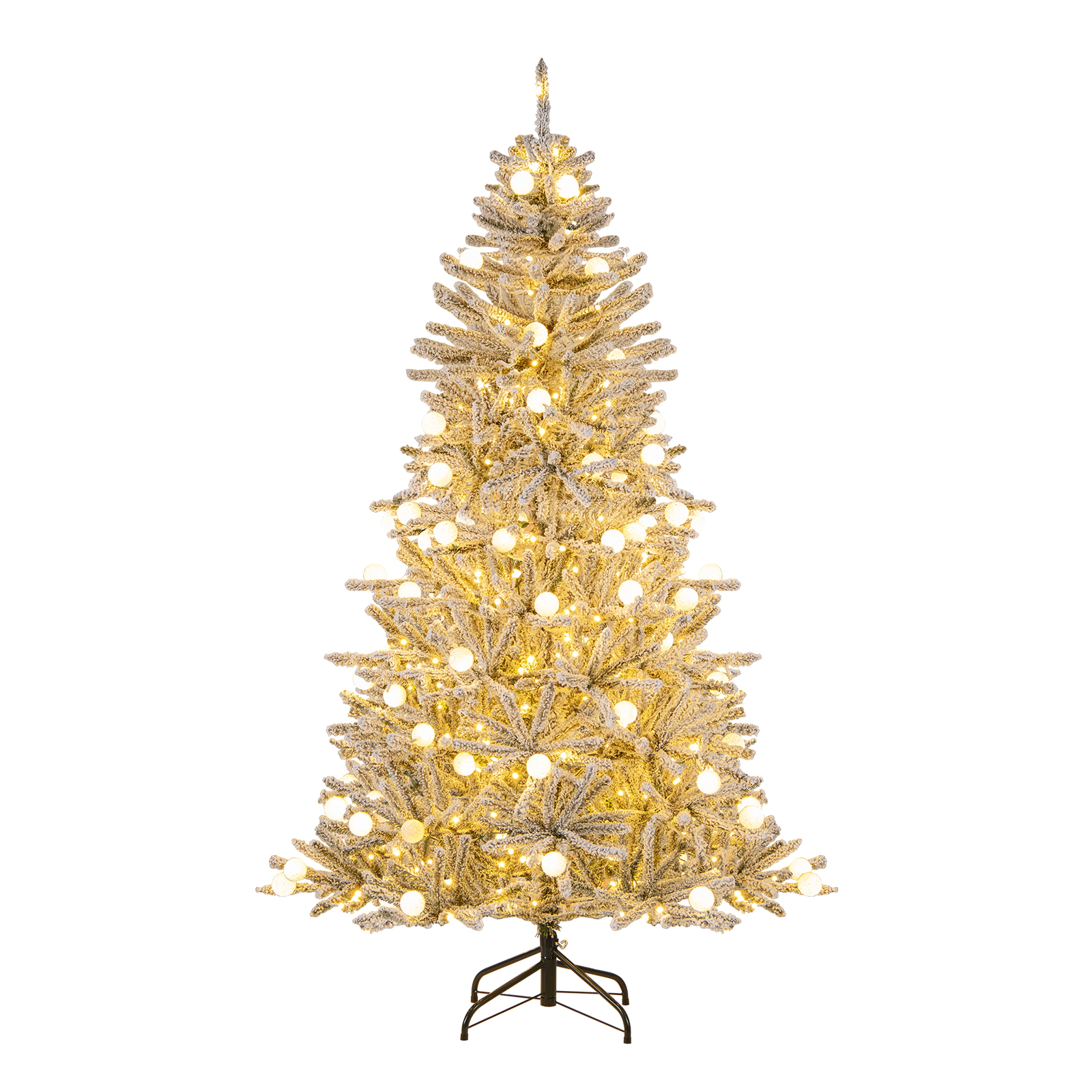 SUGIFT 6-ft Snow Flocked Hinged Pre-Lit Artificial Christmas Tree 637 Branch Tips 250 LED 51 Sphere Lights White