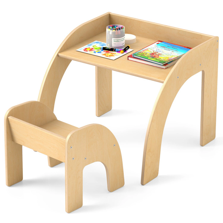 Hivvago Kids Table And Chair Set With Wide Tabletop Curved Edges For Room