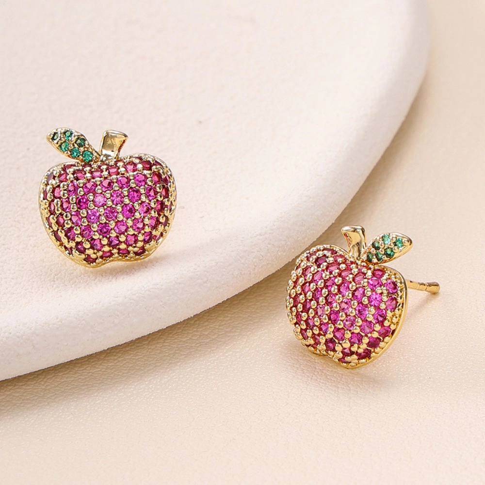 Women Colorful Paved Cubic Zirconia Apple Stud Earring