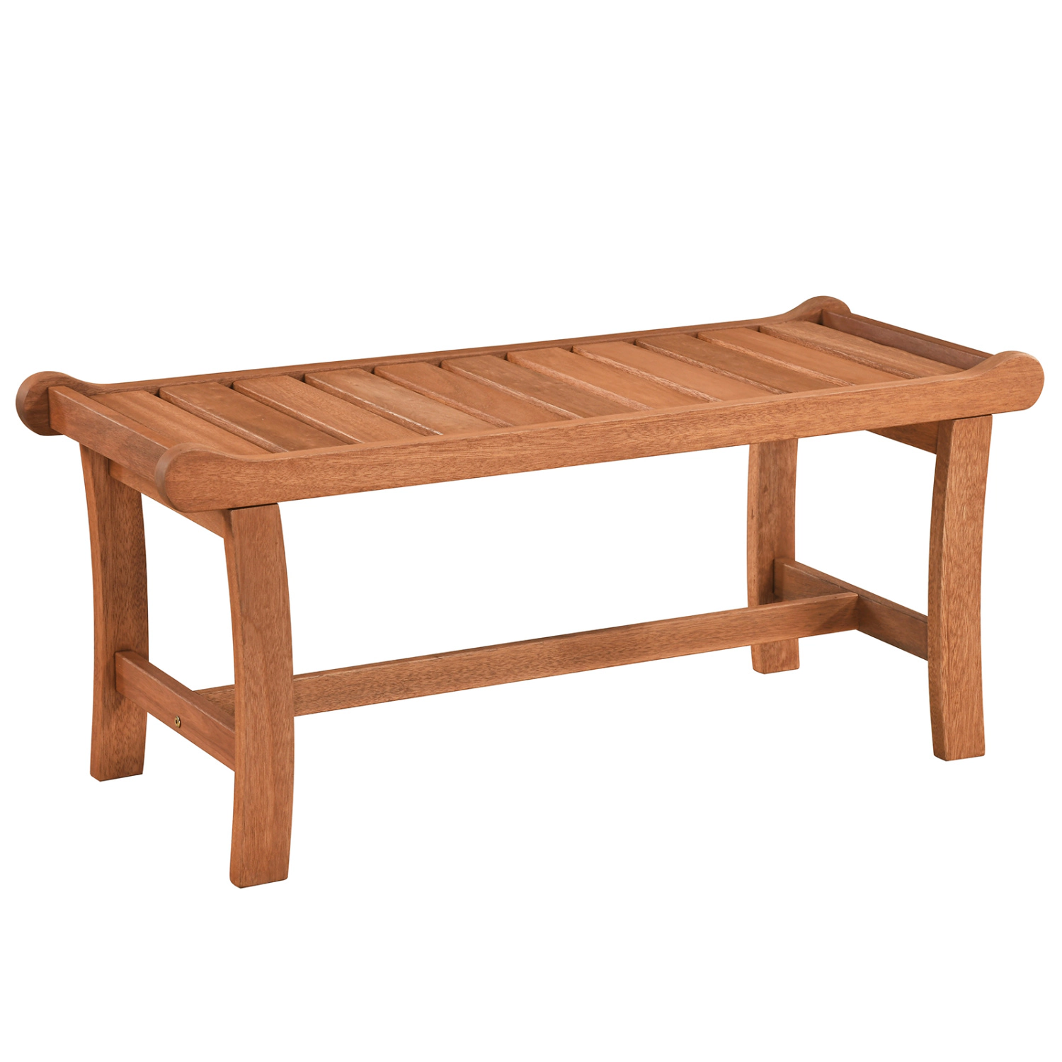LJG 2-Person Outdoor Wood Bench with Slatted Seat and Raised Edges