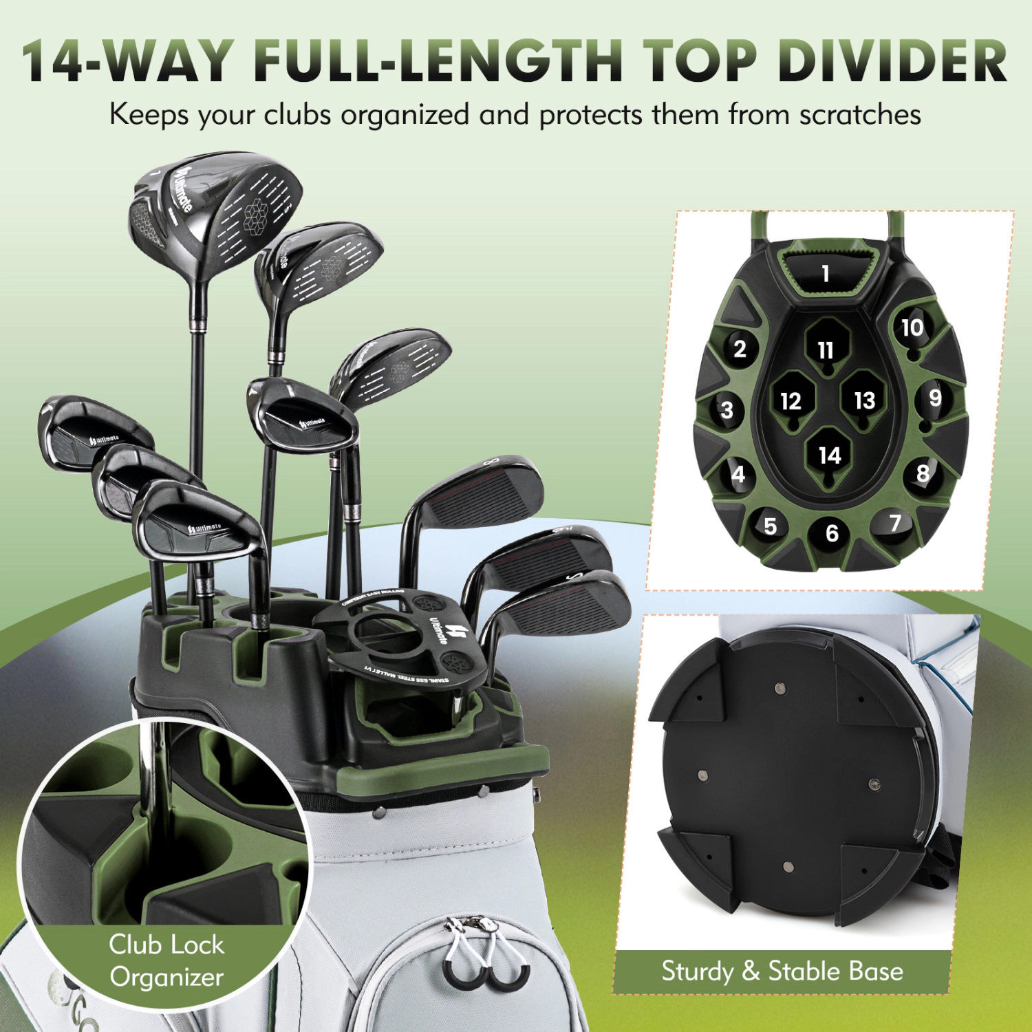 LJG Molded Lock Top Golf Cart Bag with 14-Way Full Length Dividers and 11 Pockets