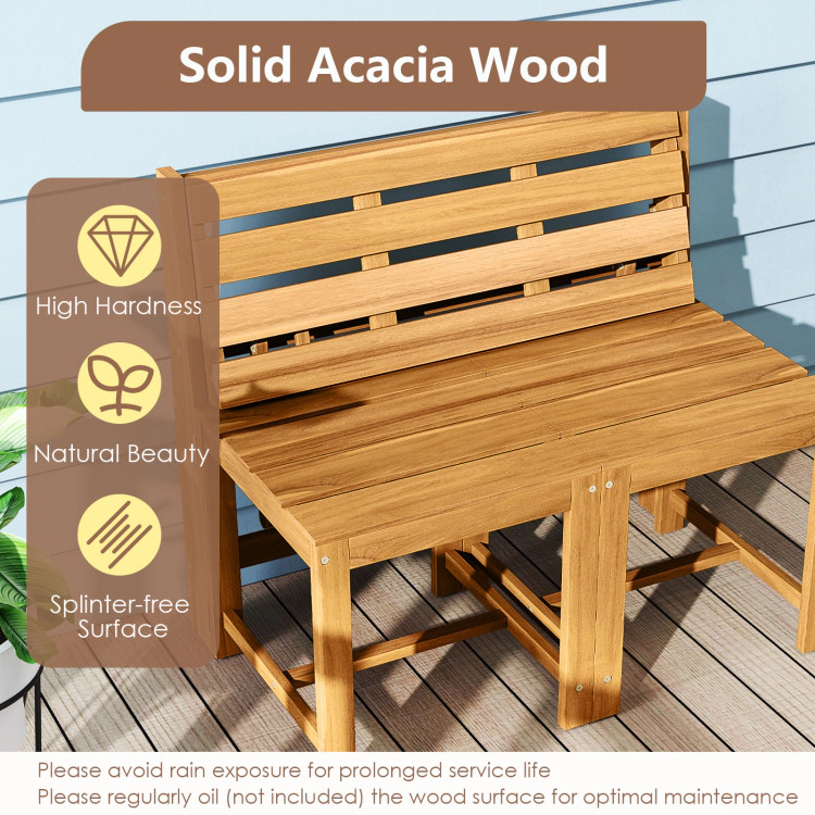 Hivvago 3-In-1 Outdoor Acacia Wood Loveseat Bench Furniture With Slatted Seat