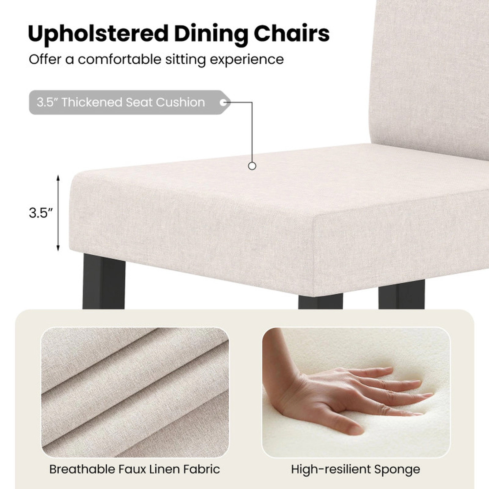 SUGIFT Set of 2 Mid-Century Modern Fabric Upholstered Parson Dining Chairs 330-Lb Capacity Beige