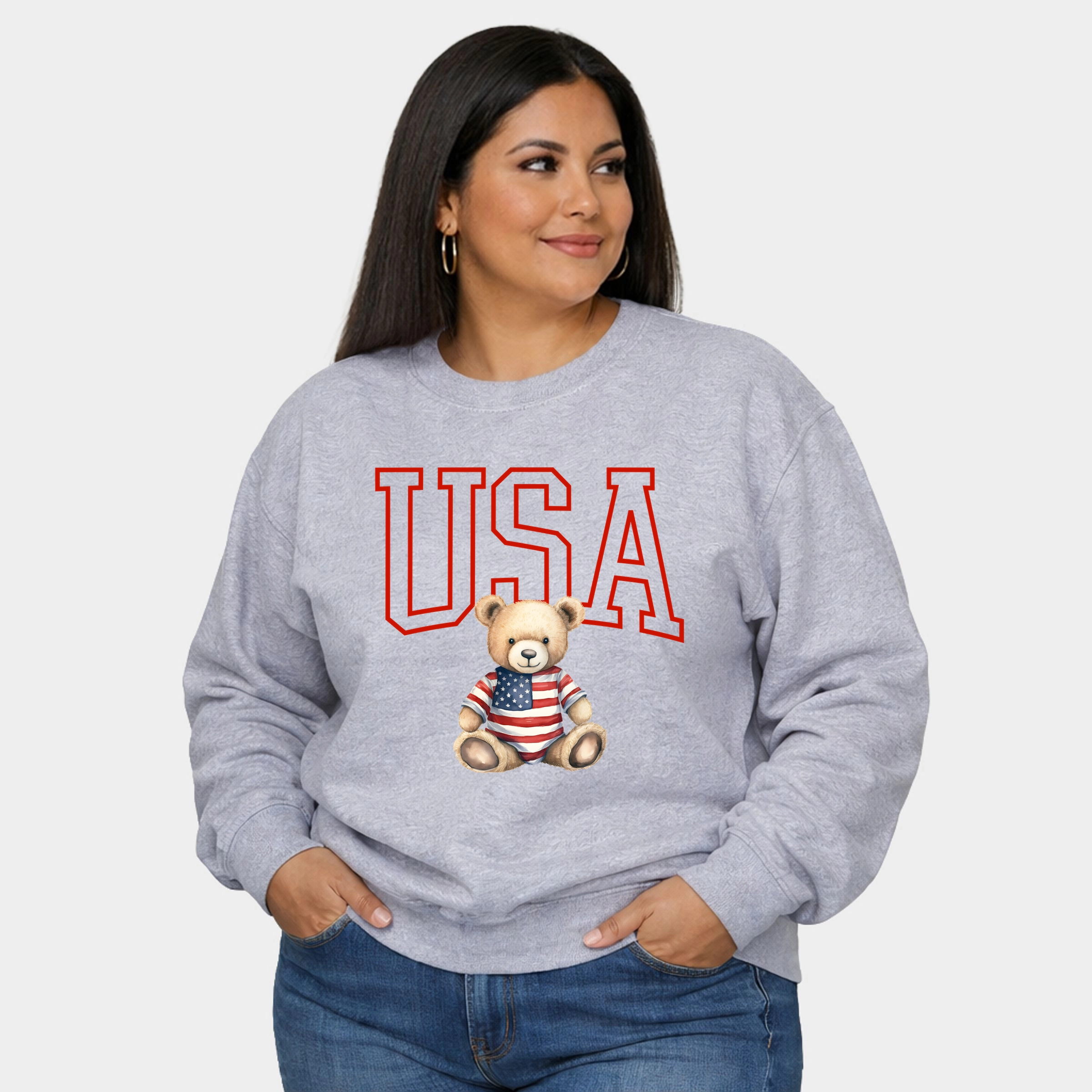 Simply Sage Market - USA Bear  Women's Plus Sized Graphic Sweatshirt
