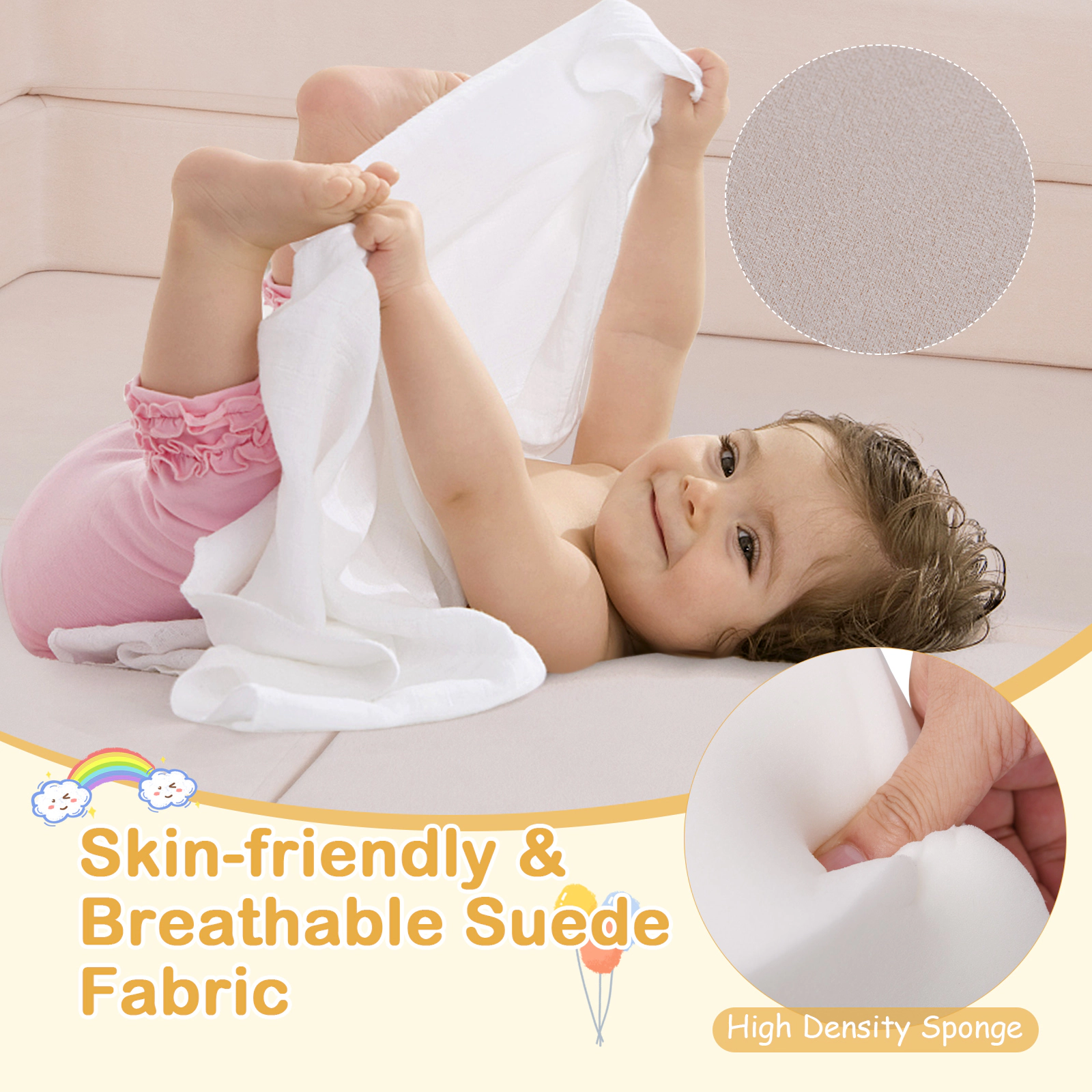 SUGIFT Beige 9-Piece Foam Kids Climber with Breathable Suede Cover and Stackable Pieces 51-in W 26-in D 20.5-in H