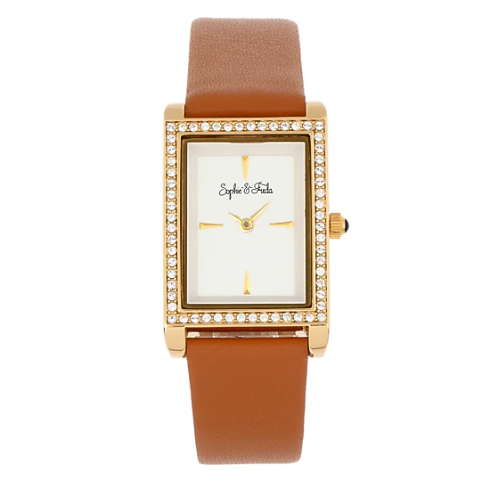 Sophie and Freda Wilmington Leather-Band Watch w/Swarovski Crystals